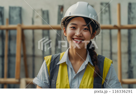 建設作業員の若い日本人女性 116336291