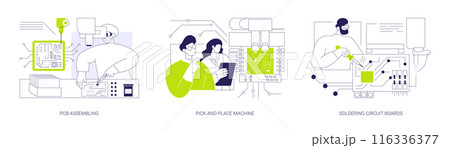 Electronic devices manufacturing abstract concept vector illustrations. 116336377