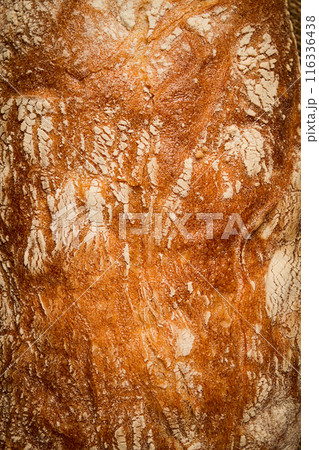 fresh whole grain bread, rye, top view, without people, 116336438