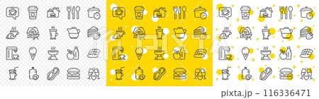 Outline Bread, Ice cream and Food delivery line icons pack for web with Burger, Coffee, Latte line icon. Coffee machine, Peanut, Food pictogram icon. Grill, Cocktail, Refill water. Vector Outline Bread, Ice cream and Food delivery line icons pack for web with Burger, Coffee, Latte line icon. Coffee machine, Peanut, Food pictogram icon. Grill, Cocktail, Refill water. Vector 116336471