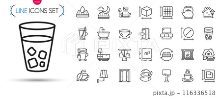 Pack of Tea cup, Furniture moving and Mattress line icons. Include Furniture, Dresser, Open door pictogram icons. Teapot, Night mattress, Fireplace signs. Tea, Street light, Floor plan. Vector Pack of Tea cup, Furniture moving and Mattress line icons. Include Furniture, Dresser, Open door pictogram icons. Teapot, Night mattress, Fireplace signs. Tea, Street light, Floor plan. Vector 116336518
