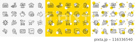 Outline Rise price, Honeymoon travel and Storage line icons pack for web with Video conference, Parcel tracking, Dishes line icon. Car charge, Saving money, Repair pictogram icon. Vector 116336540
