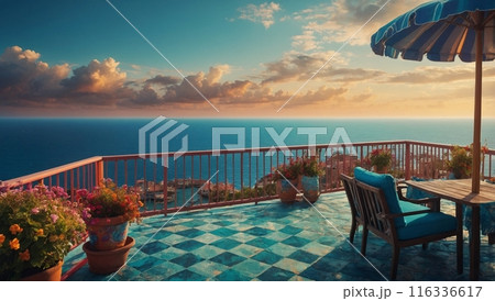 terrace overlooking the sea 116336617