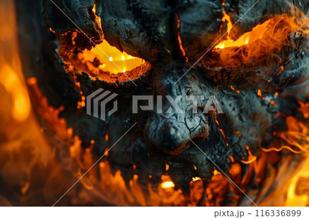 Fiery Jack-o'-Lantern with Burning Eyes 116336899