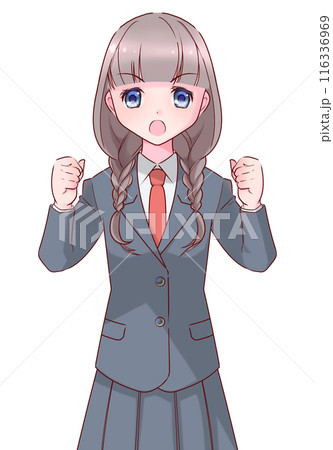 力説する拳を握る制服を着た女子高生 力説する拳を握る制服を着た女子高生 116336969