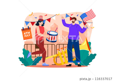 American Independence Day Illustration concept. A flat illustration isolated on white background American Independence Day Illustration concept. A flat illustration isolated on white background 116337017