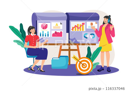Businesswoman comparing AB testing results Illustration concept. A flat illustration isolated on white background 116337046