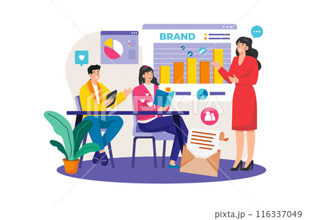 Marketing Team working on data analysis Marketing Team working on data analysis 116337049