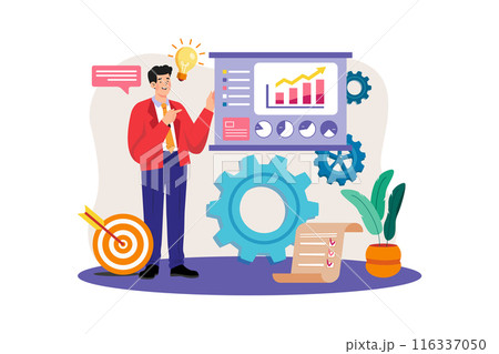 Businessman presenting data analytic Illustration concept. A flat illustration isolated on white background 116337050
