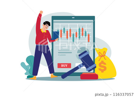 Man rejoices over the profits in the bidding Man rejoices over the profits in the bidding 116337057