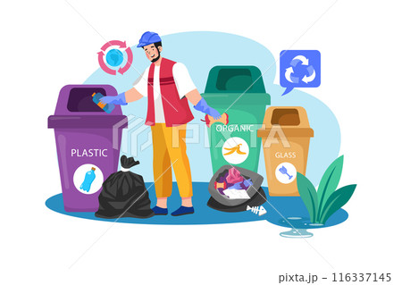 Trash Management Illustration concept. A flat illustration isolated on white background Trash Management Illustration concept. A flat illustration isolated on white background 116337145