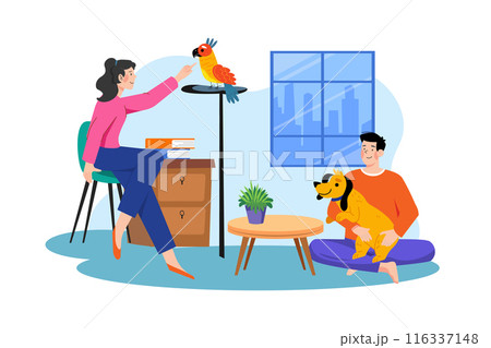 People spending time with pet Illustration concept. A flat illustration isolated on white background People spending time with pet Illustration concept. A flat illustration isolated on white background 116337148