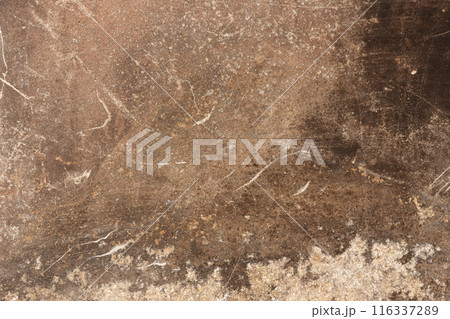 Grunge rusty metallic background texture with scratches, stains. Full frame 116337289