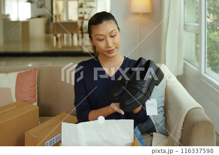 Woman Buying New Shoes Online 116337598