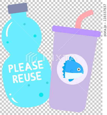 Kid hand drawn cute ecology world earth day elements reuse tumbler and bottle 116337637