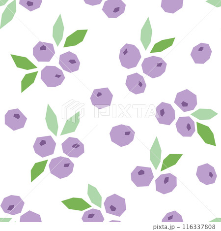Blueberry abstract cartoon seamless pattern. Fruits, berry background isolated on white. Blueberry with leaf geometric print for fabric, paper, design. Vector illustration Blueberry abstract cartoon seamless pattern. Fruits, berry background isolated on white. Blueberry with leaf geometric print for fabric, paper, design. Vector illustration 116337808