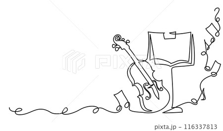 Violin with music stand and notes. Music education. 116337813