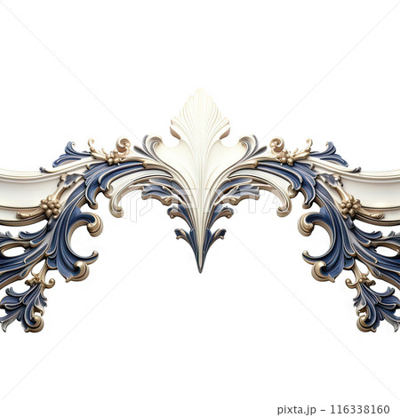 Ornament or element of art nouveau ceramic foliage frame corner. Close up luxury decoration with stylized leaves. 116338160
