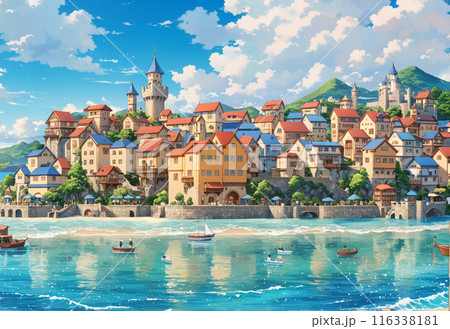 異世界アニメ用背景, 美しい港町 異世界アニメ用背景, 美しい港町 116338181