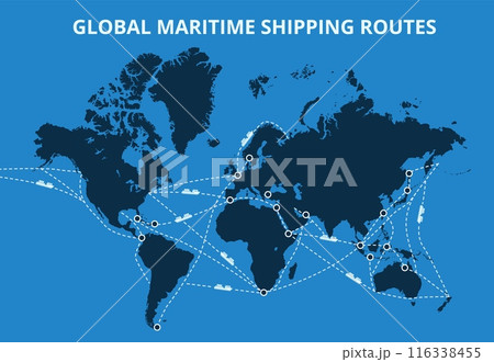 Global maritime shipping routes map....のイラスト素材 [116338455] - PIXTA