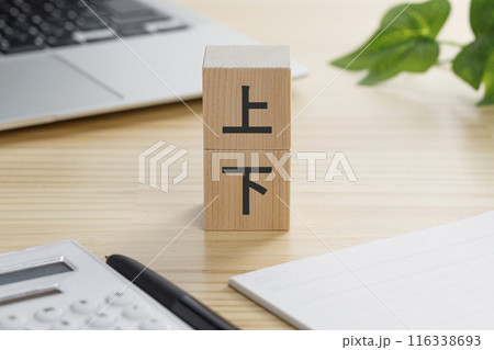 上下と書かれた積み木のブロック 116338693