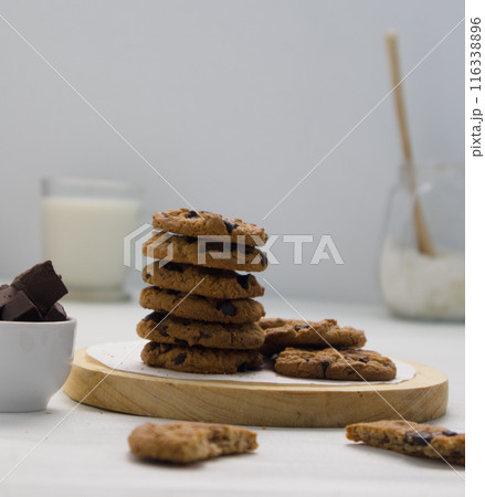 Closeup of a group of assorted cookies. Chocolate chip 116338896