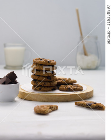 Closeup of a group of assorted cookies. Chocolate chip 116338897