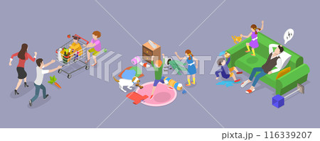 3D Isometric Flat Vector Illustration of Hyperactive Children , ADHD Signs and Symptoms 116339207