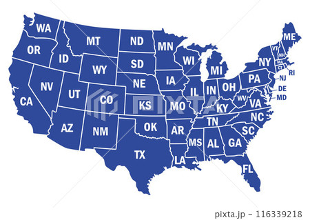United States of America map. USA map with states and state names isolated - stock vector United States of America map. USA map with states and state names isolated - stock vector 116339218