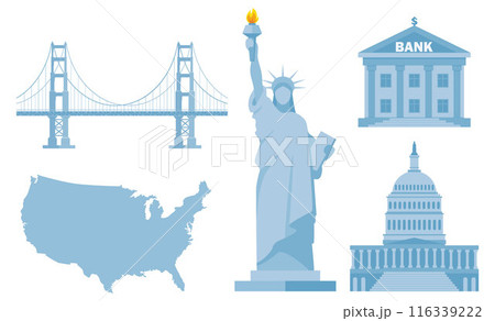 USA culture symbol set. Travel USA direction concept. American culture and history icons. Vector. USA culture symbol set. Travel USA direction concept. American culture and history icons. Vector. 116339222
