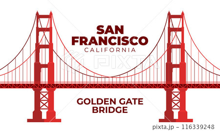 Golden Gate Bridge. US symbol. San Francisco, United States of America. Side view. Vector Flat style illustration. Golden Gate Bridge. US symbol. San Francisco, United States of America. Side view. Vector Flat style illustration. 116339248
