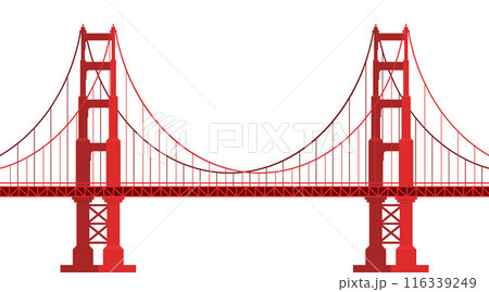 Golden Gate Bridge. US symbol. San Francisco, United States of America. Side view. Vector Flat style illustration. 116339249