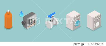3D Isometric Flat Vector Set of Rainwater Harvesting Items Part 2, Household Reuse System 3D Isometric Flat Vector Set of Rainwater Harvesting Items Part 2, Household Reuse System 116339294