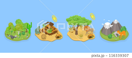 3D Isometric Flat Vector Illustration of Wildlife Fauna, Wild Animals Habitat Types 116339307