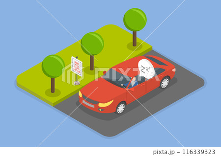 3D Isometric Flat Vector Illustration of Drowsy Driver, Unsafe Driving 116339323