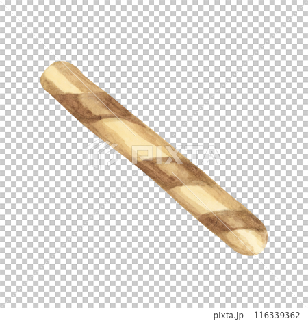 Crunchy wafer stick with crispy texture for desserts and beverages. Watercolor illustration of the light, rolled pastry. Clipart for ice cream cafe, stand, menu, culinary design, summer fair 116339362