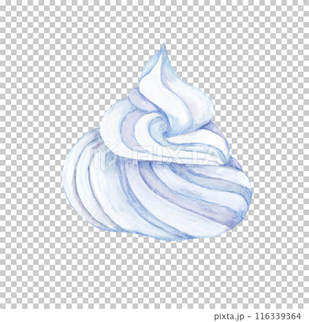 Swirl of white fresh whipped cream. Watercolor topping illustration for desserts, pastry, beverages. Realistic hand drawn clipart for ice cream cafe, stand, menu, culinary design, summer fair Swirl of white fresh whipped cream. Watercolor topping illustration for desserts, pastry, beverages. Realistic hand drawn clipart for ice cream cafe, stand, menu, culinary design, summer fair 116339364