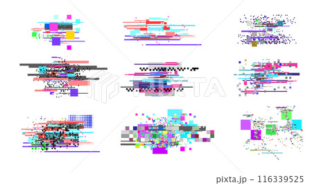 Set of Design Elements with Abstract Glitch Effect. 116339525