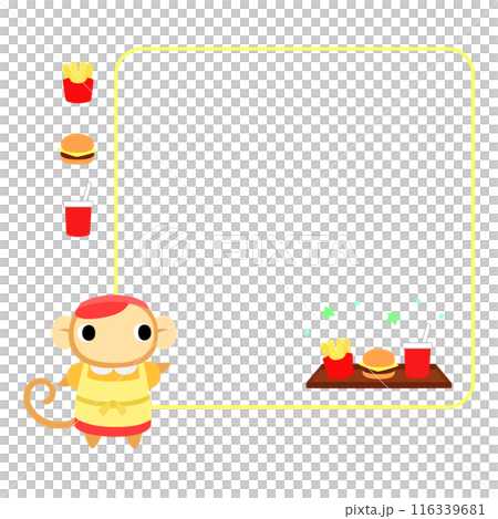 Hamburger shop employee monkey with frame and decoration 116339681
