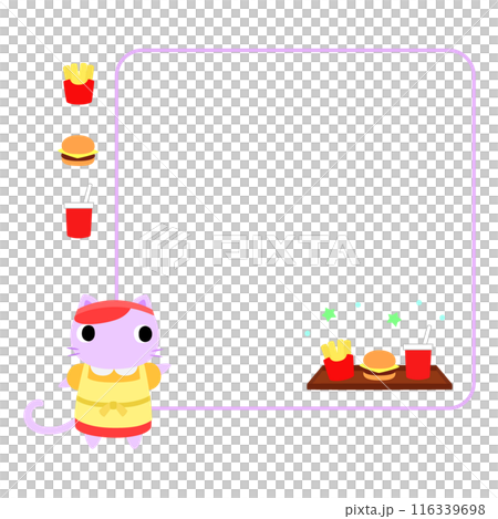 ハンバーガーショップ店員のネコ　フレーム＋装飾付 116339698