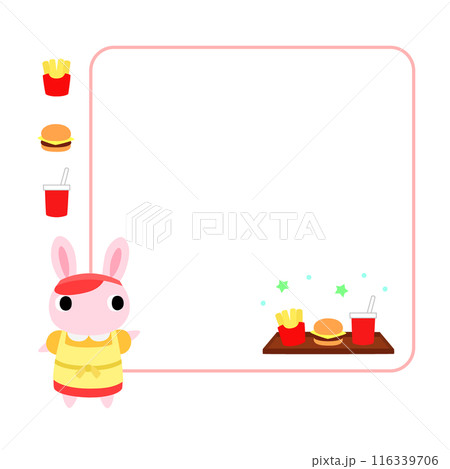 ハンバーガーショップ店員のウサギ　フレーム＋装飾付 116339706