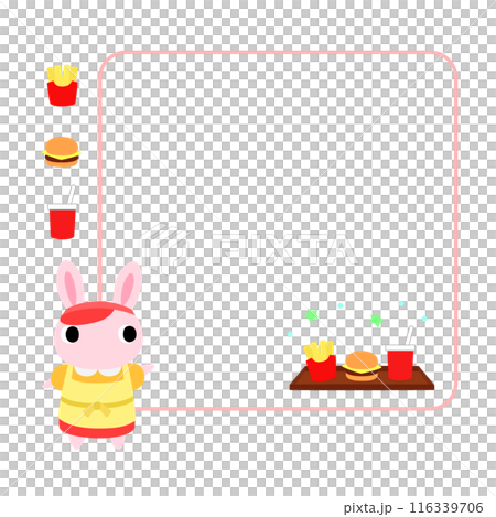 ハンバーガーショップ店員のウサギ　フレーム＋装飾付 116339706