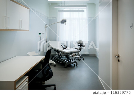 Office of a doctor urologist in a medical clinic with a specialized bed Office of a doctor urologist in a medical clinic with a specialized bed 116339776