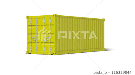 Yellow closed 3D cargo container, side view. Vector illustration on a white background. Yellow closed 3D cargo container, side view. Vector illustration on a white background. 116339844