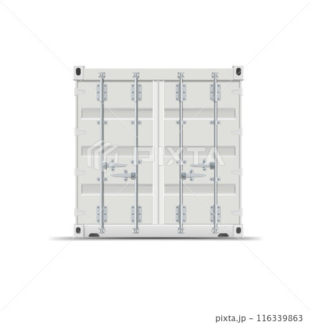 Cargo ship container vector mockup back view, white transportation freight storage with closed door lock latch, delivery 116339863