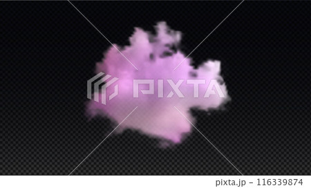 Vector illustration of a pink cloud on a black isolated background. 116339874