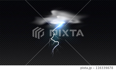 Vector graphics of a thundercloud with lightning discharge and flashes of light 116339878