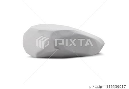 3D stone podium, vector realistic white marble rock showcase pedestal, granite stand for product presentation boulder 116339917