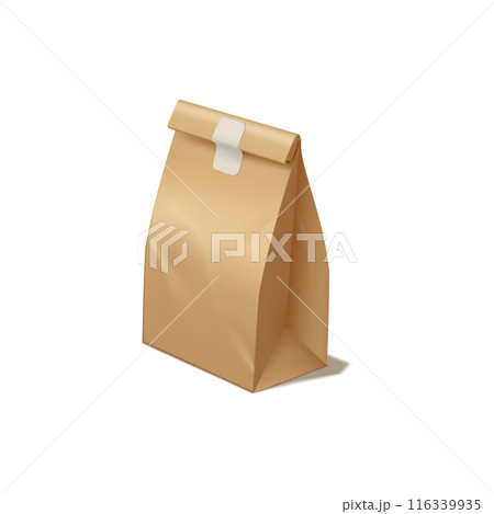 Realistic vector mockup of a closed brown paper bag. 116339935