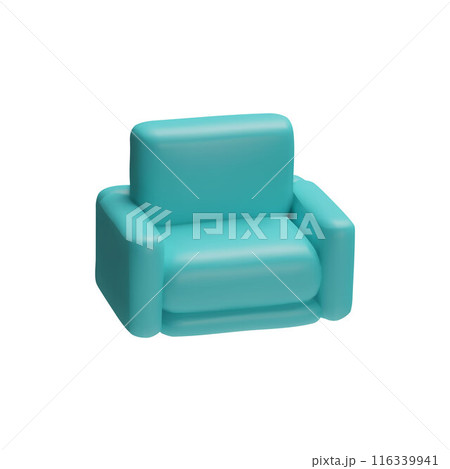 Sofa, armchair 3d plastic style vector icon, turquoise leather couch, volume lounge furniture, interior design element Sofa, armchair 3d plastic style vector icon, turquoise leather couch, volume lounge furniture, interior design element 116339941